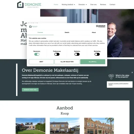 Screenshot of the website of www.demoniemakelaardij.nl