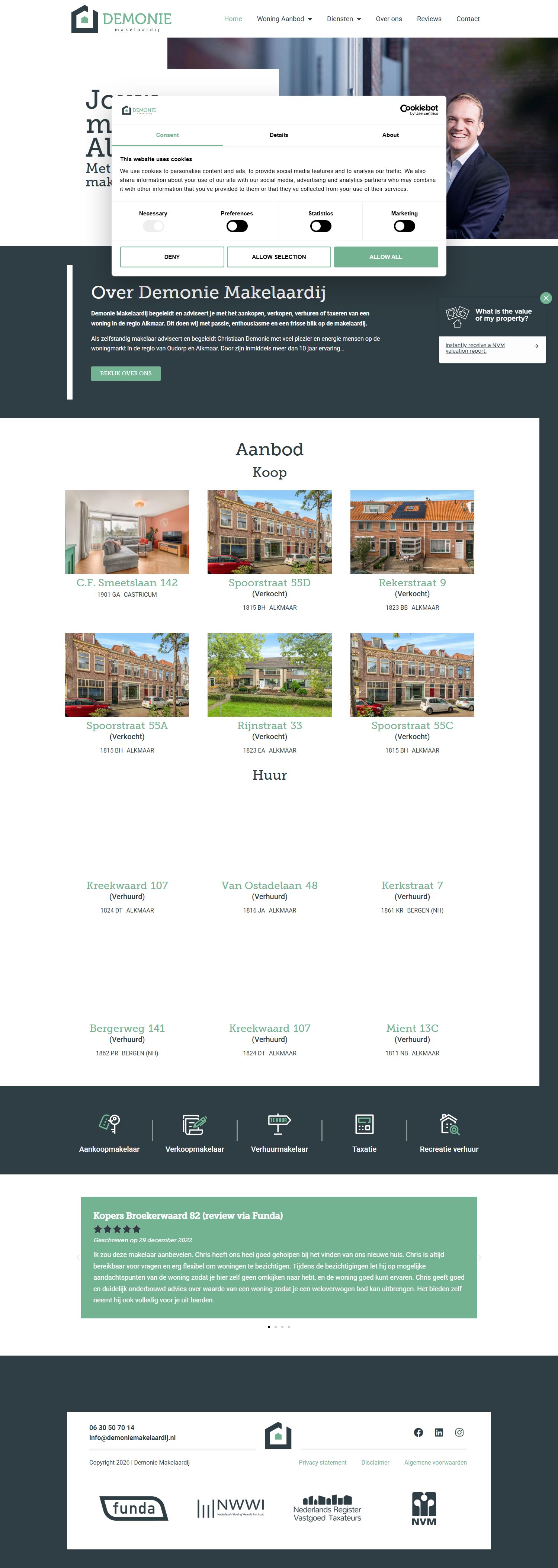 Screenshot van de website van www.demoniemakelaardij.nl
