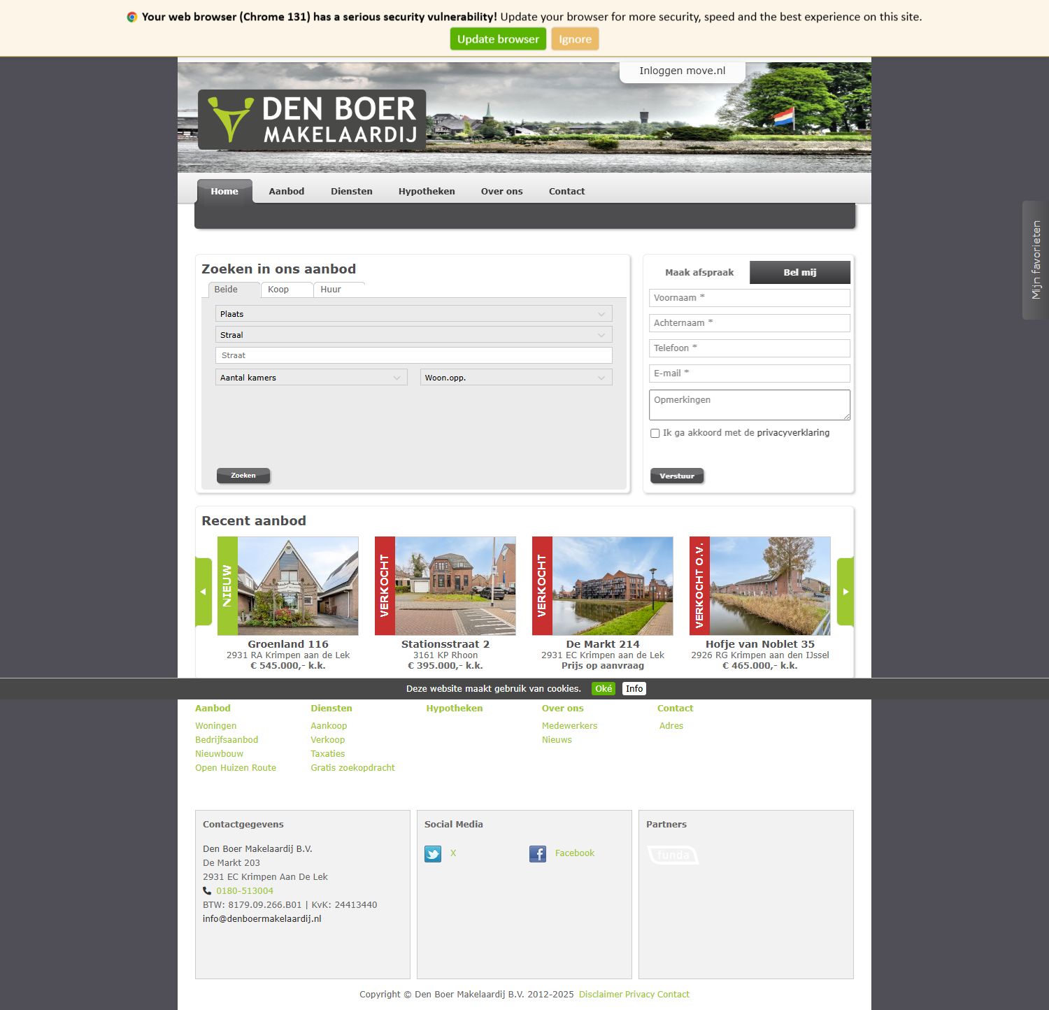 Screenshot van de website van www.denboermakelaardij.nl