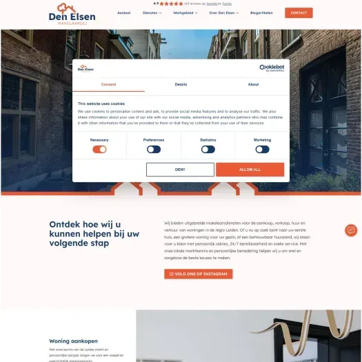 Screenshot van de website van www.denelsenmakelaardij.nl