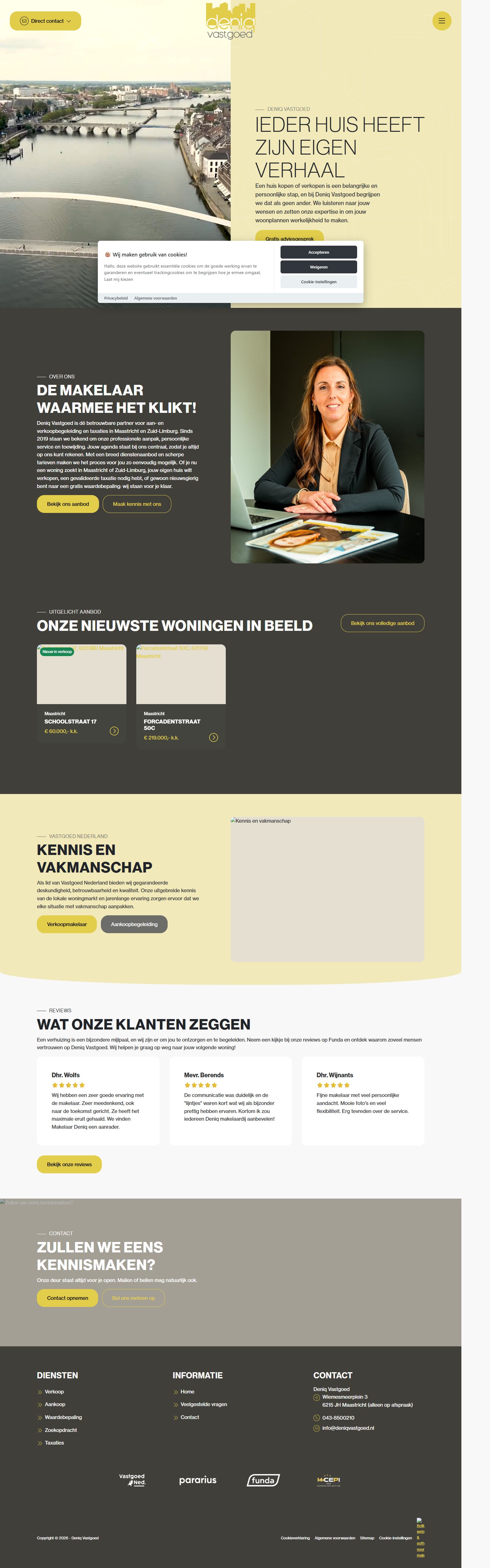 Screenshot van de website van www.deniqvastgoed.nl