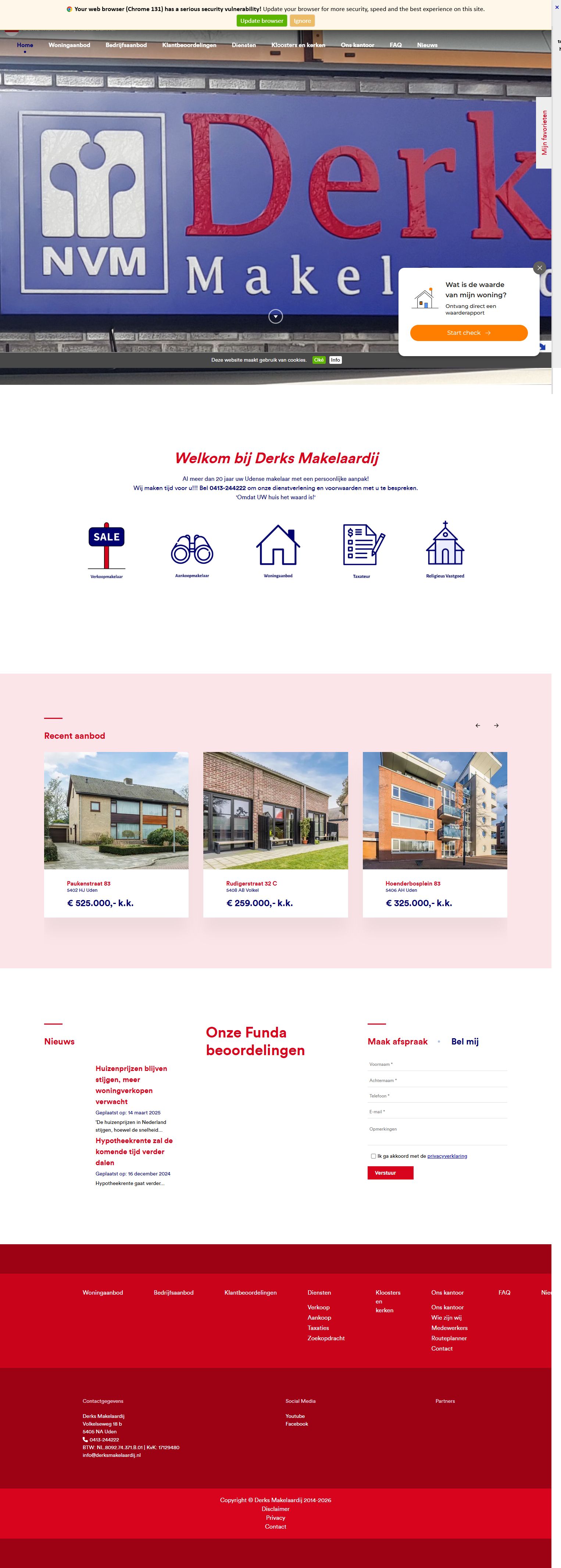Screenshot van de website van www.derksmakelaardij.nl