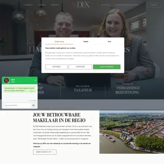 Screenshot van de website van dex-makelaars.nl