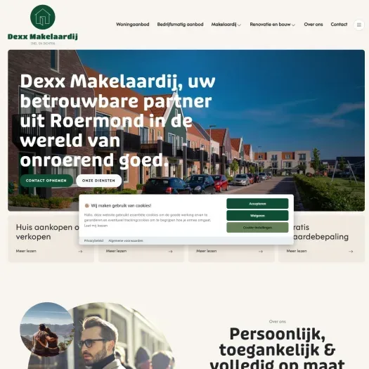 Screenshot van de website van www.dexxmakelaardij.nl