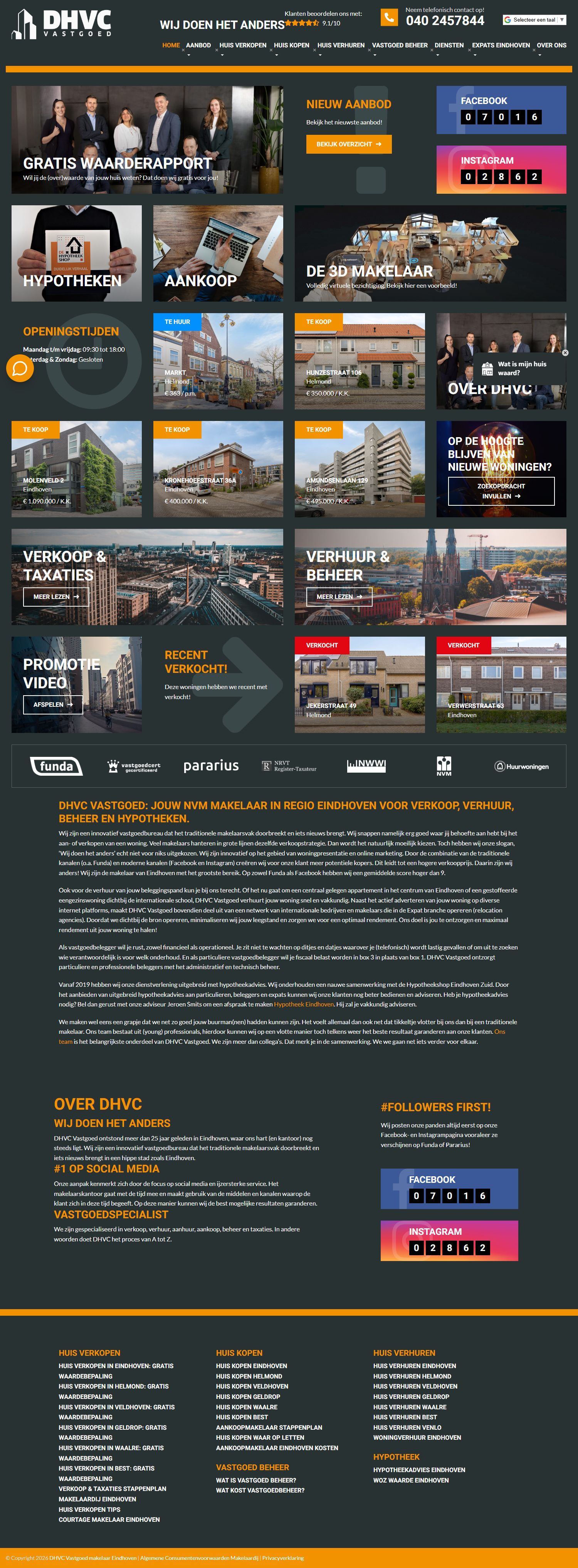 Screenshot van de website van www.dhvc.nl