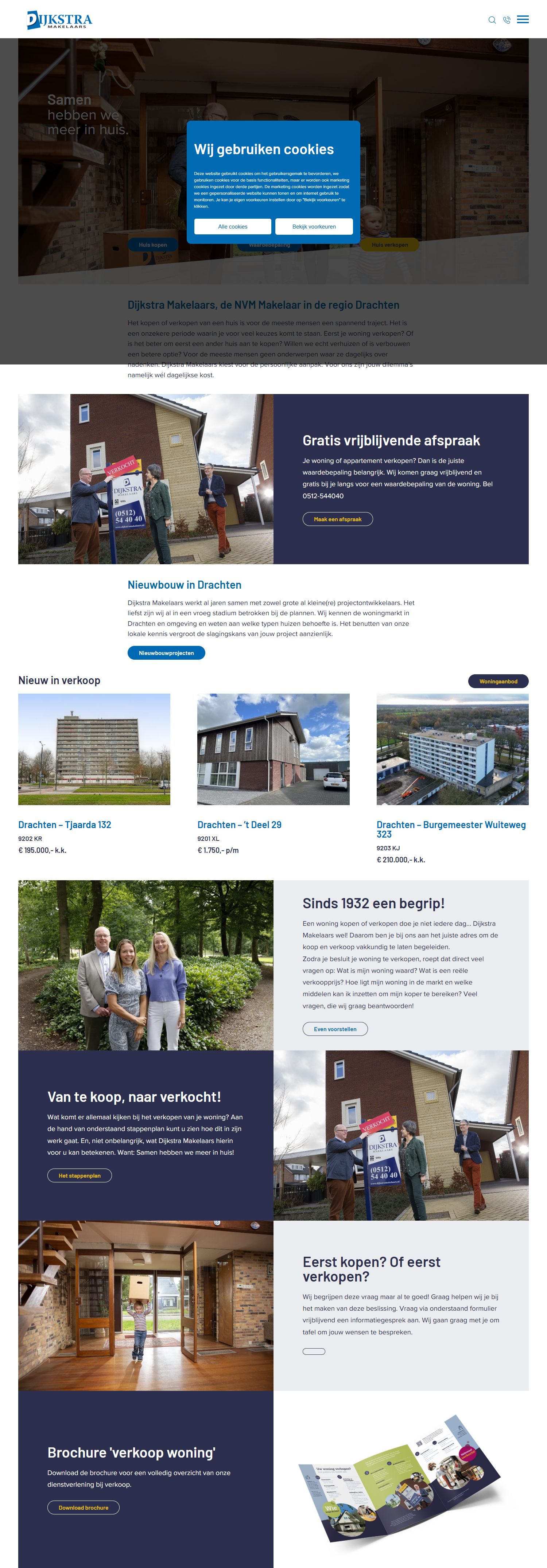 Screenshot van de website van www.dijkstramakelaars.nl