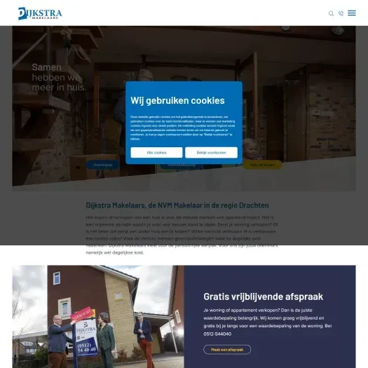 Screenshot of the website of www.dijkstramakelaars.nl