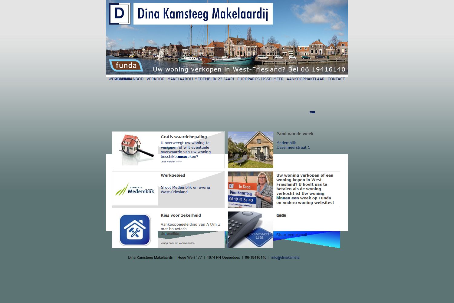 Screenshot van de website van www.dinakamsteegmakelaardij.nl