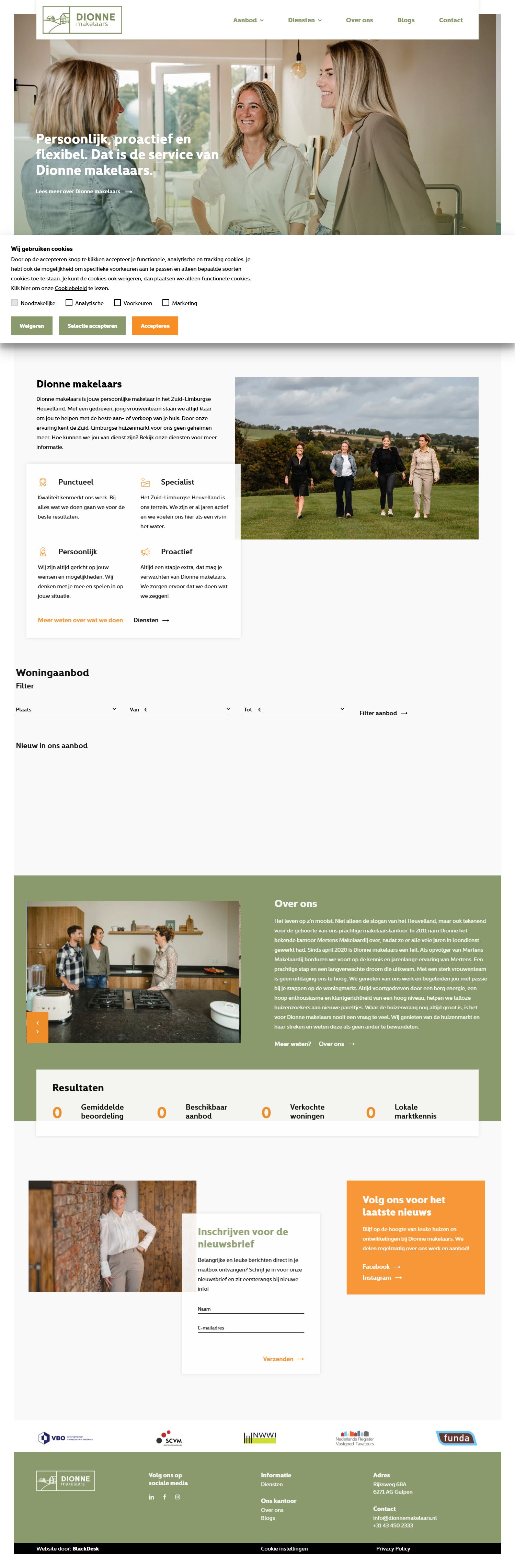 Screenshot van de website van www.dionnemakelaars.nl