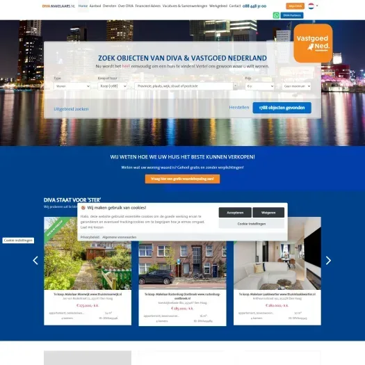 Screenshot der Website von www.divamakelaars.nl