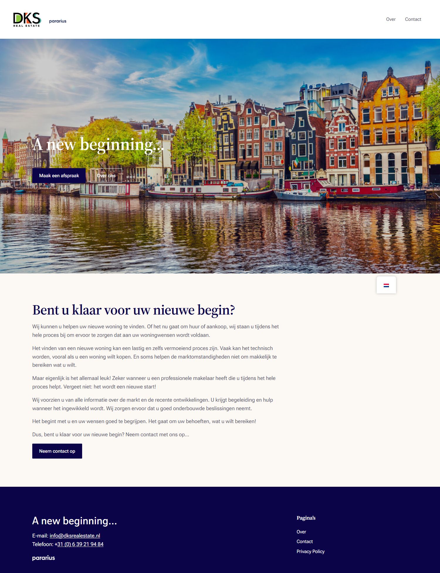 Screenshot van de website van dksrealestate.nl