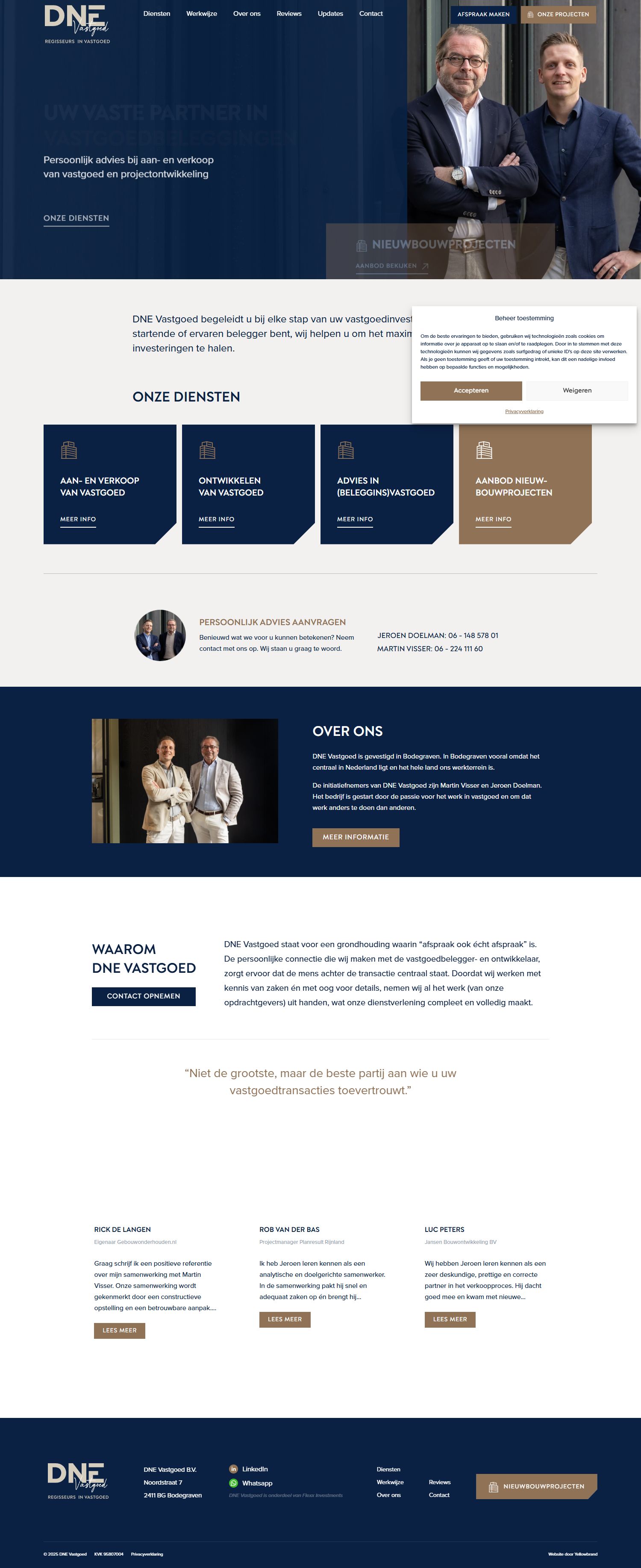 Screenshot van de website van dnevastgoed.nl