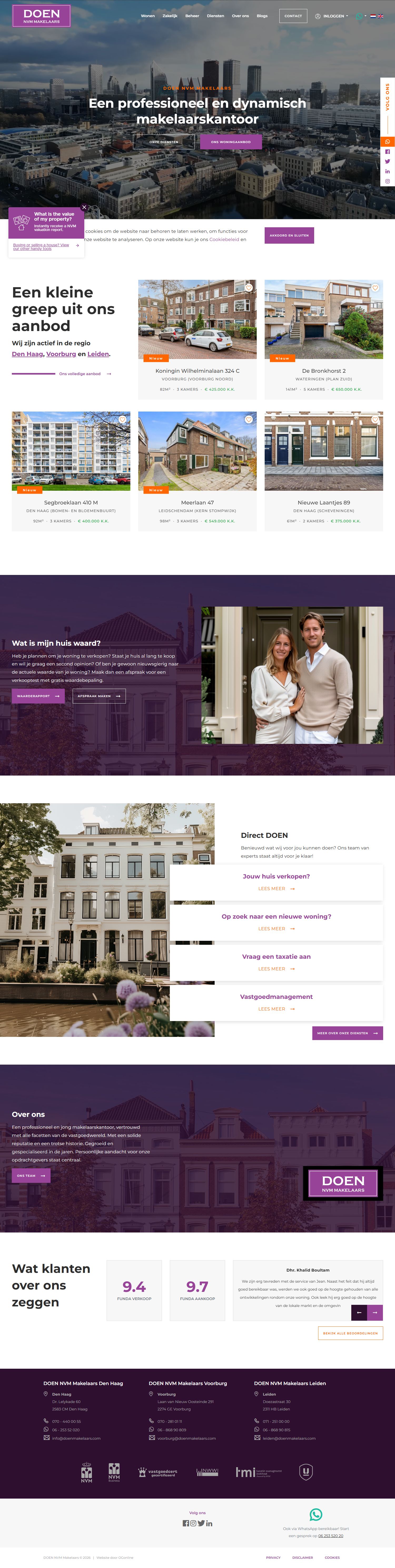 Screenshot van de website van www.doenmakelaars.com