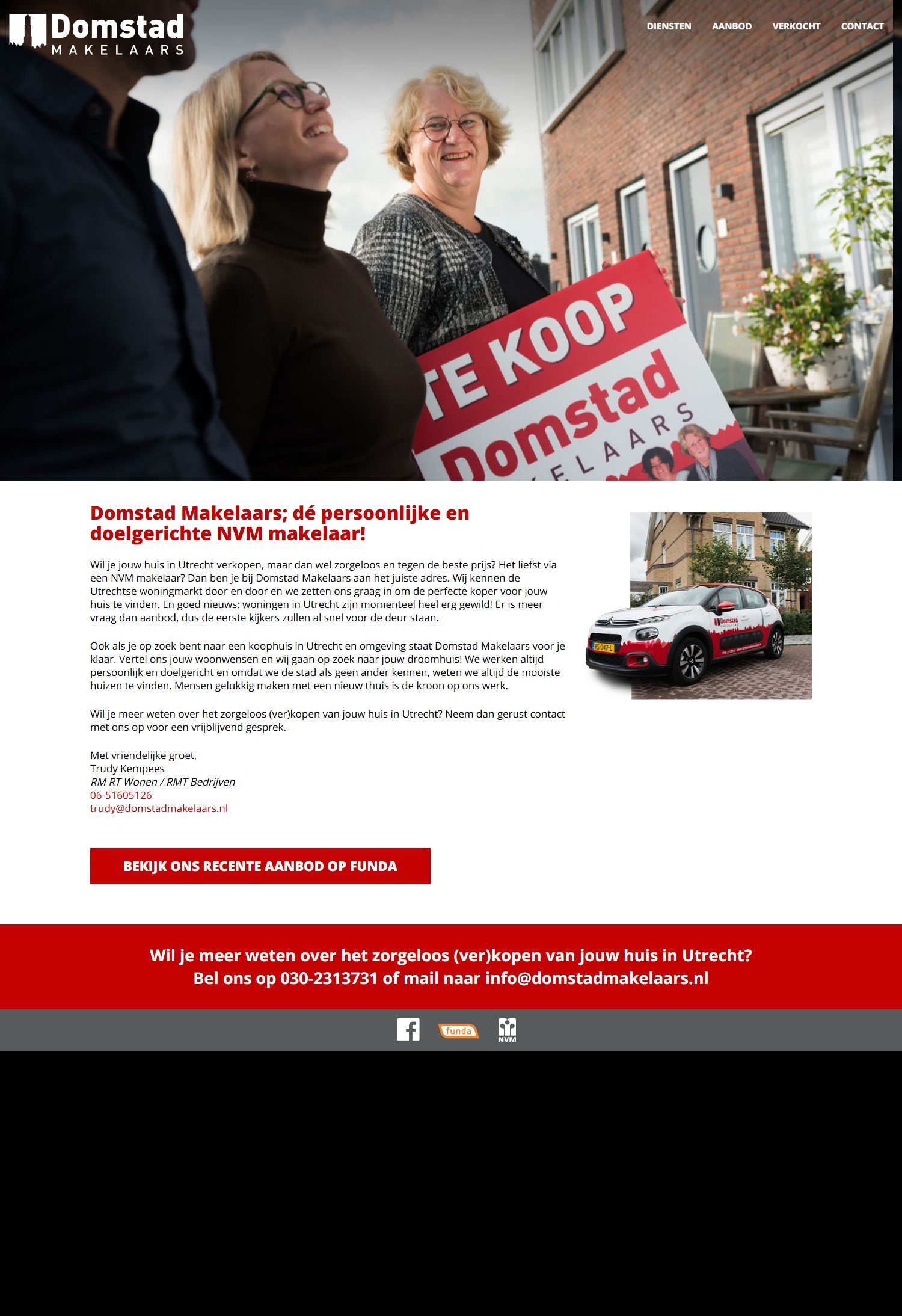 Screenshot van de website van www.domstadmakelaars.nl