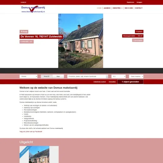 Screenshot of the website of www.domusmakelaardij.nl