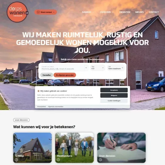 Screenshot van de website van www.dorpswonen.nl