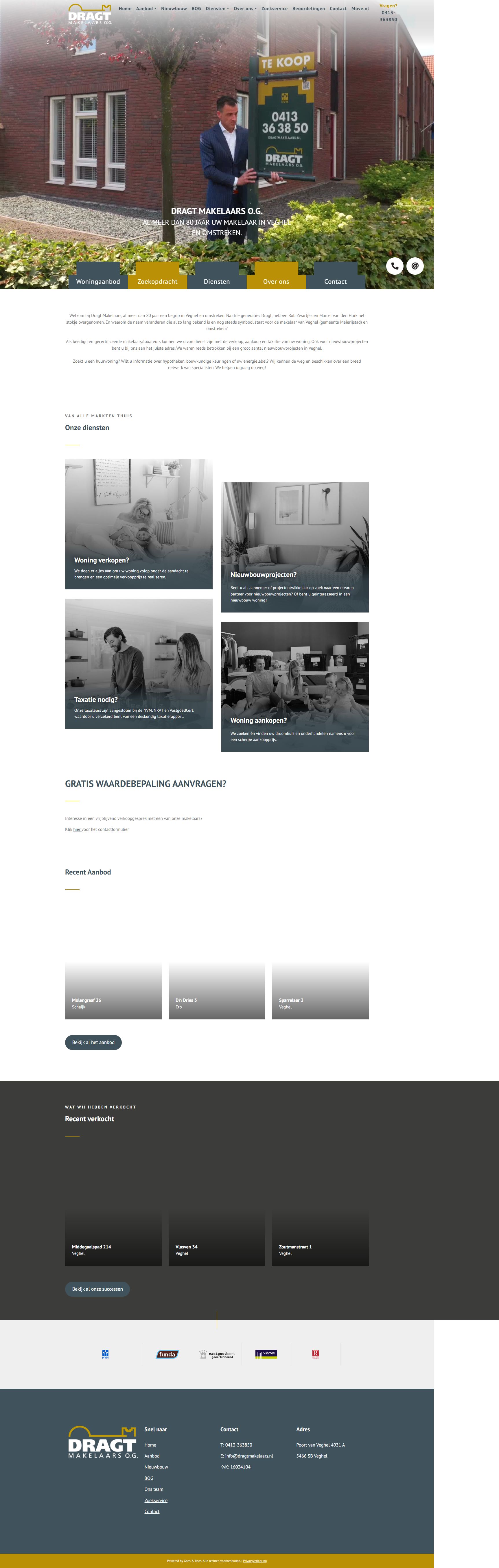 Screenshot van de website van www.dragtmakelaars.nl
