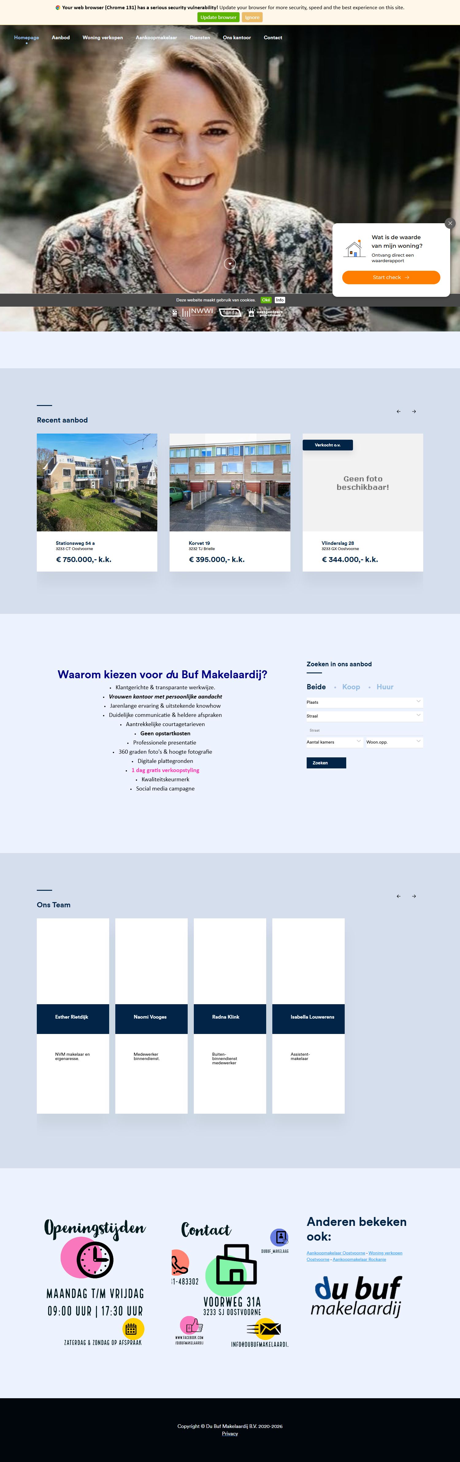 Screenshot van de website van www.dubufmakelaardij.nl