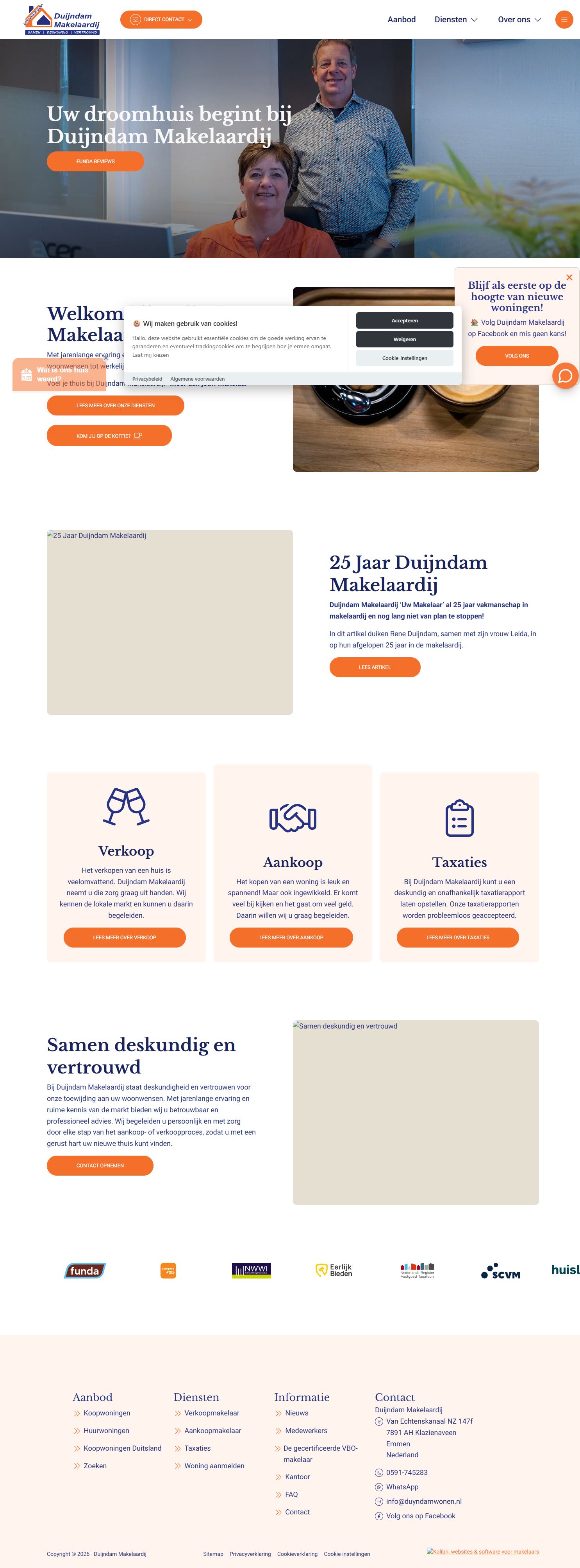 Screenshot van de website van www.duijndammakelaardij.nl
