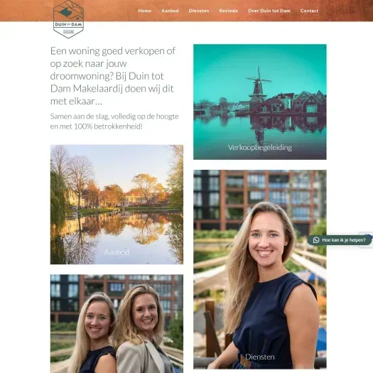 Screenshot van de website van www.duintotdam.nl