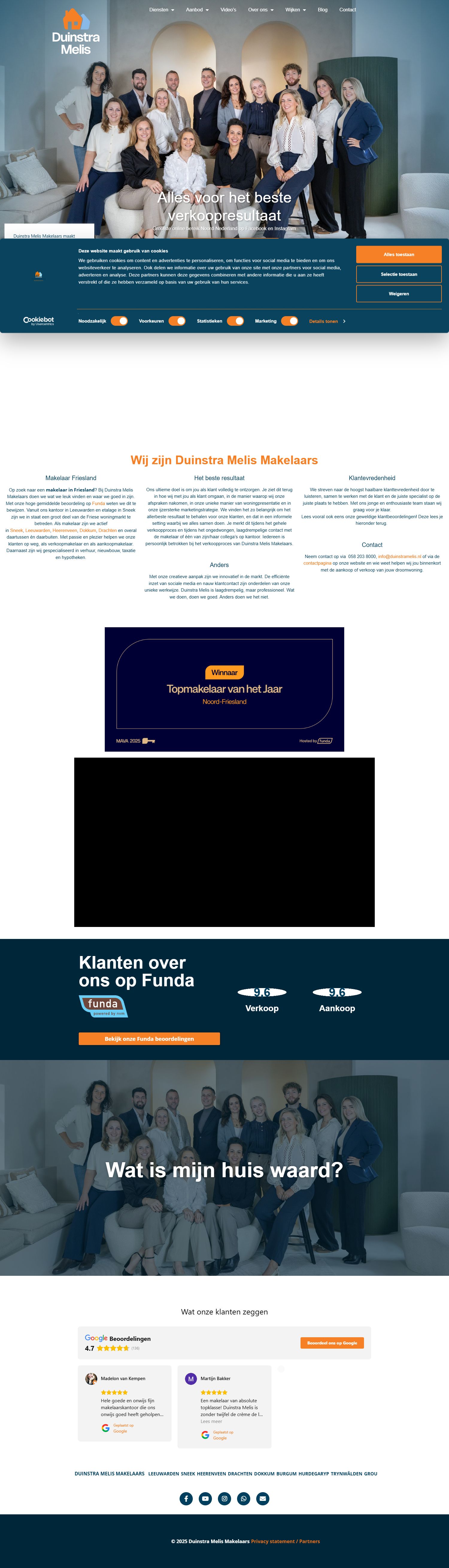 Screenshot van de website van www.duinstramelismakelaars.nl