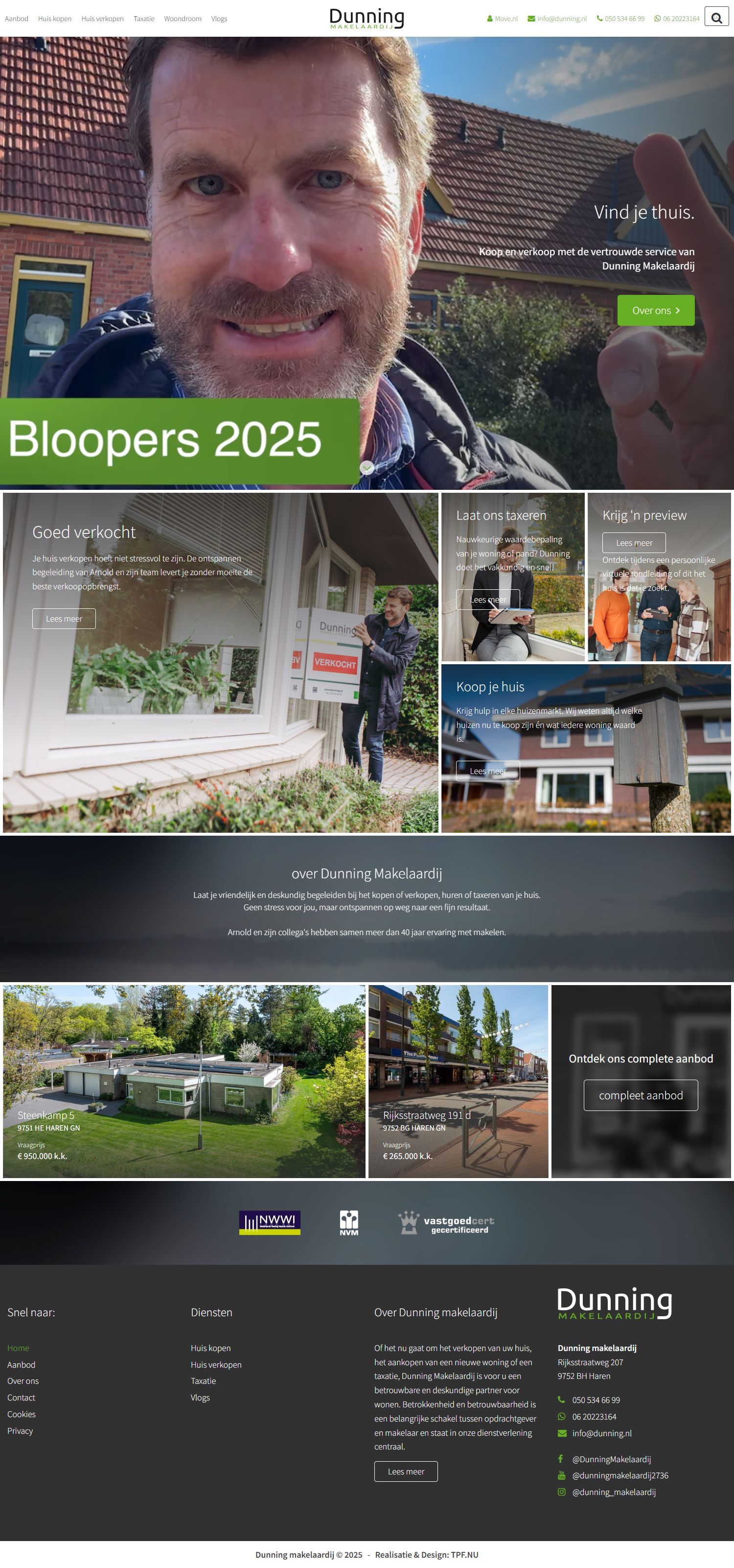 Screenshot van de website van www.dunning.nl