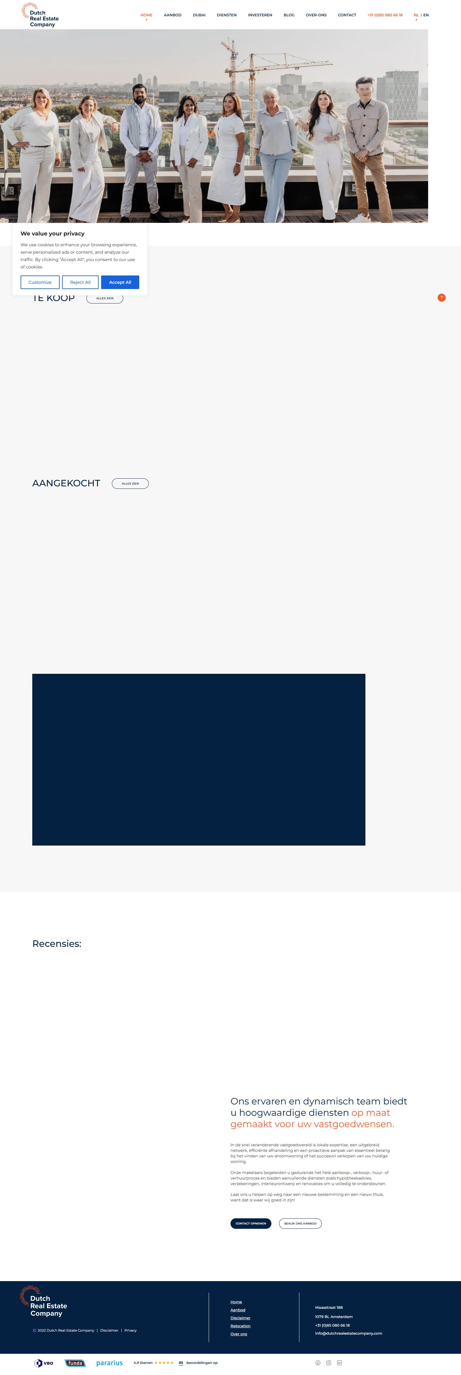 Screenshot van de website van www.dutchrealestatecompany.com