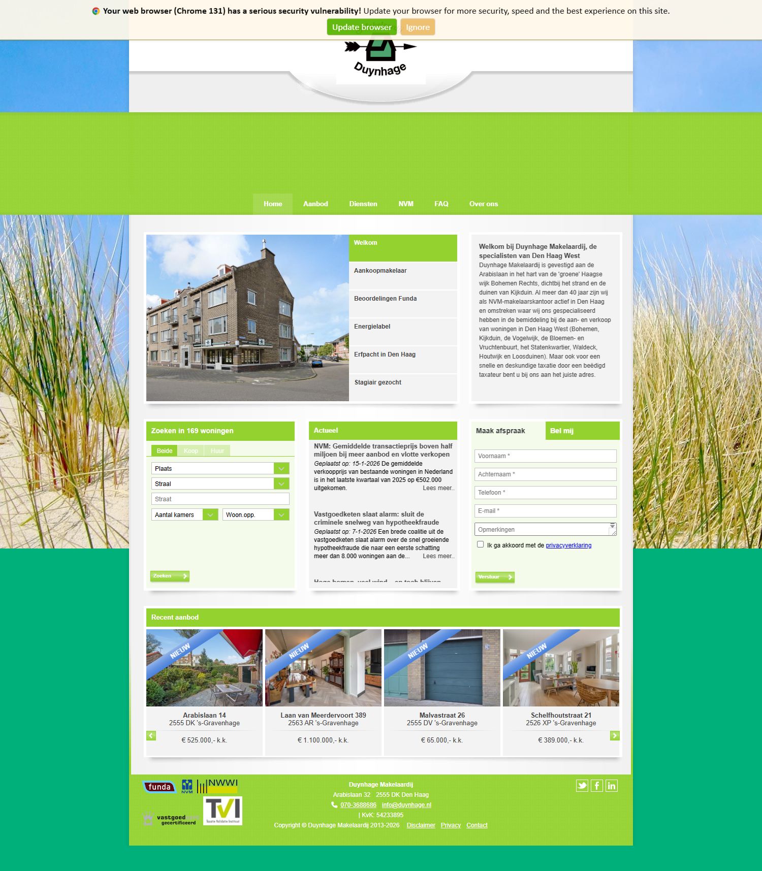 Screenshot van de website van www.duynhage.nl