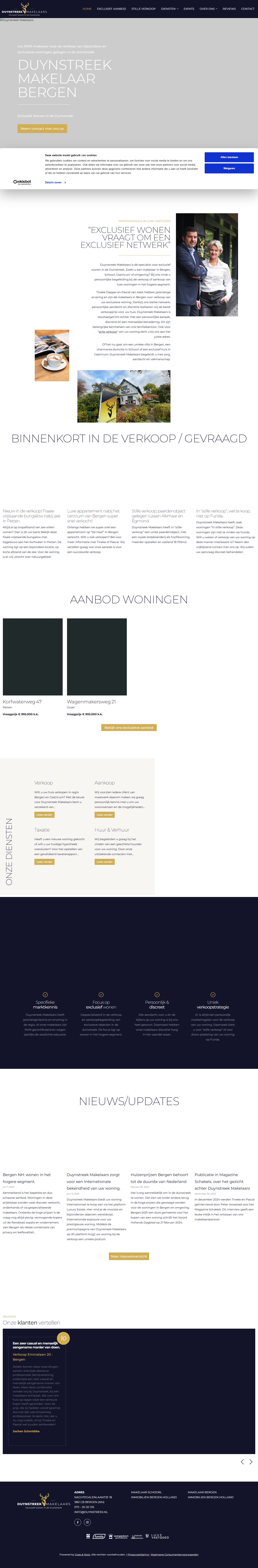 Screenshot van de website van www.duynstreek.nl