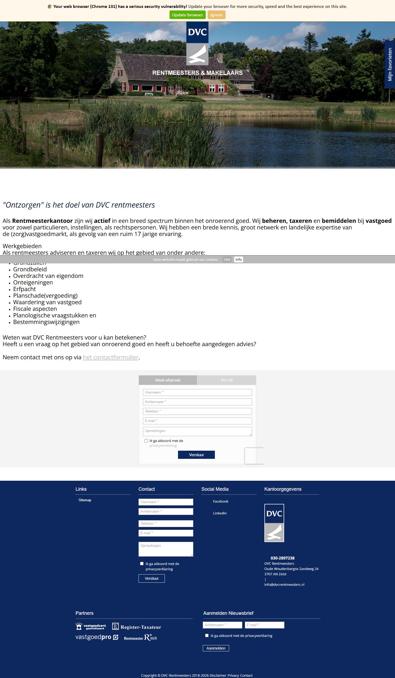 Screenshot van de website van www.dvcrentmeesters.nl