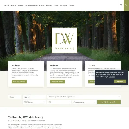 Screenshot van de website van www.dwmakelaardij.nl