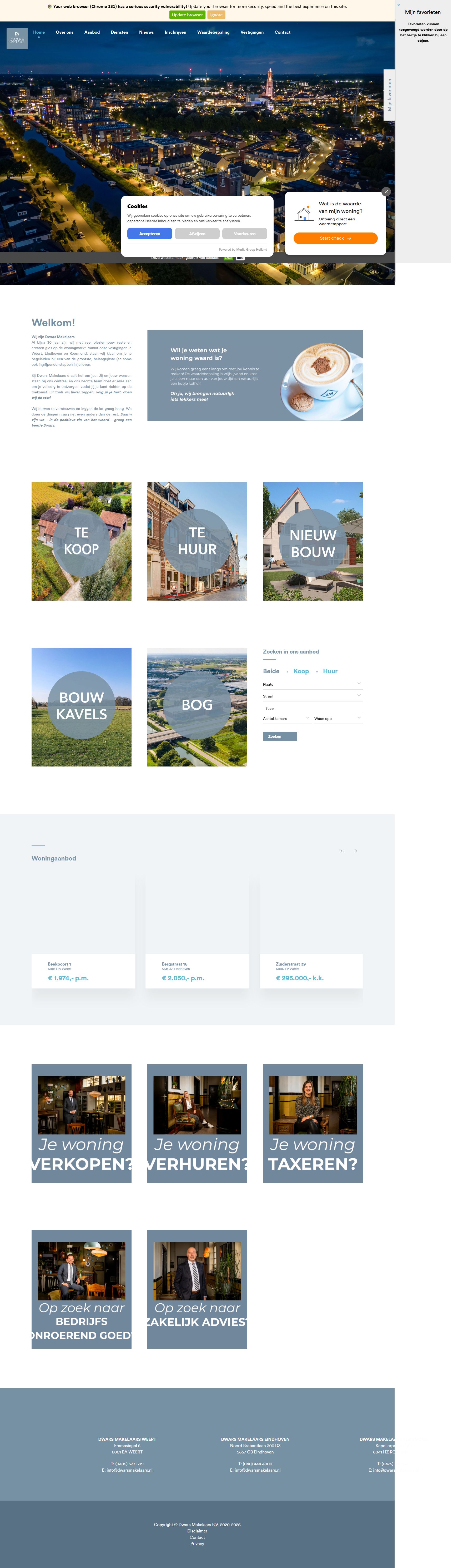 Screenshot van de website van www.dwarsmakelaars.nl
