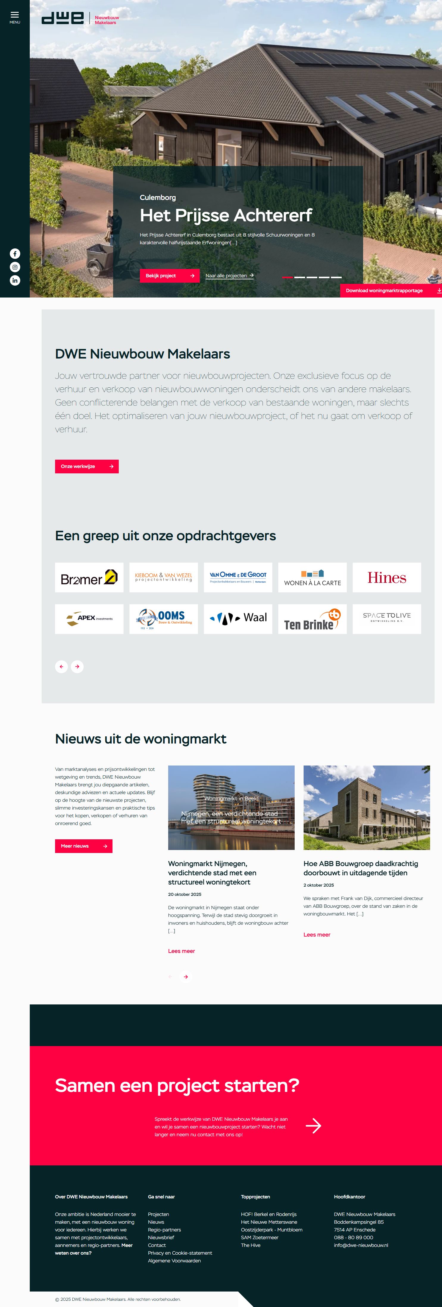 Screenshot van de website van www.dwe-nieuwbouw.nl