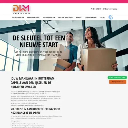 Screenshot van de website van www.dwmmakelaardij.nl