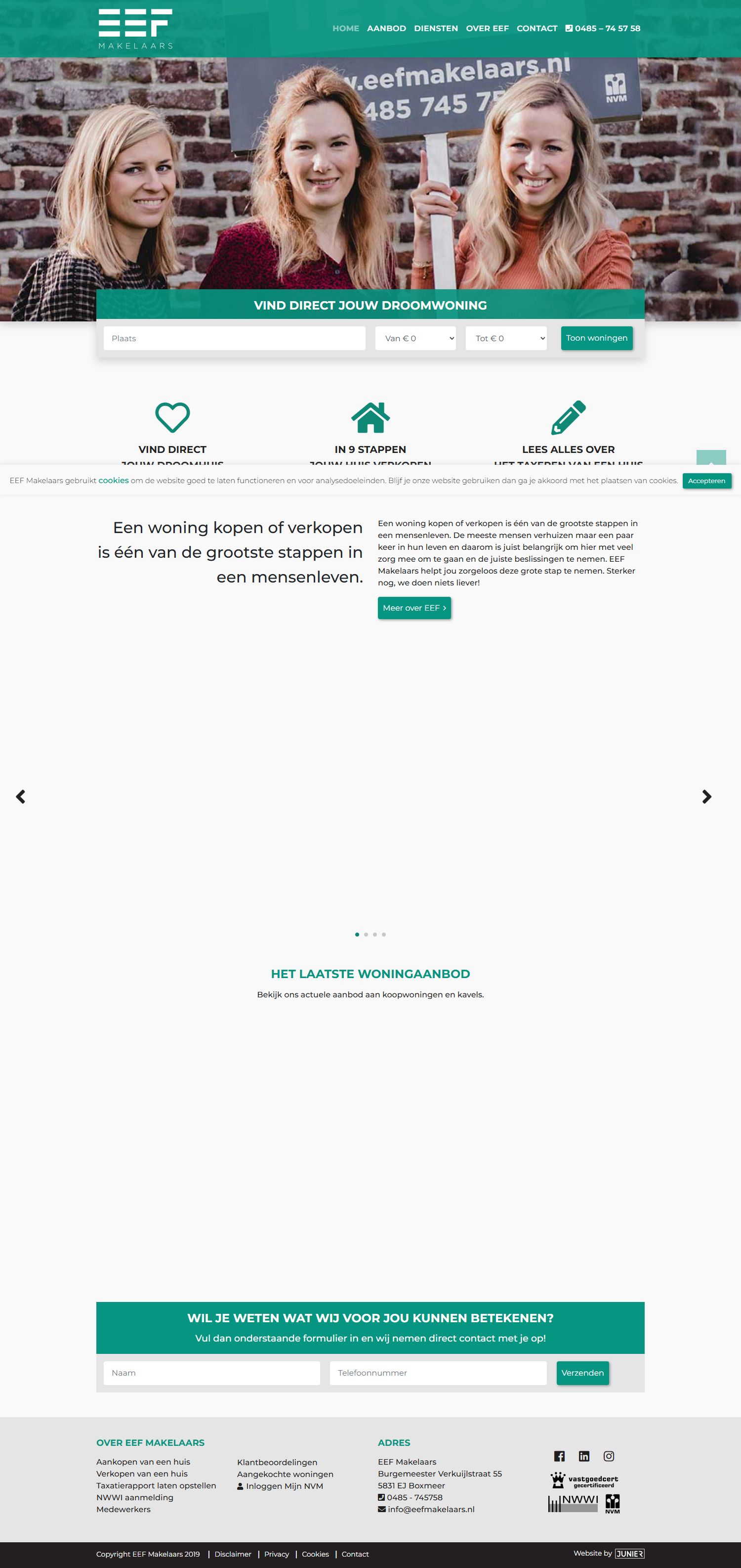 Screenshot van de website van www.eefmakelaars.nl