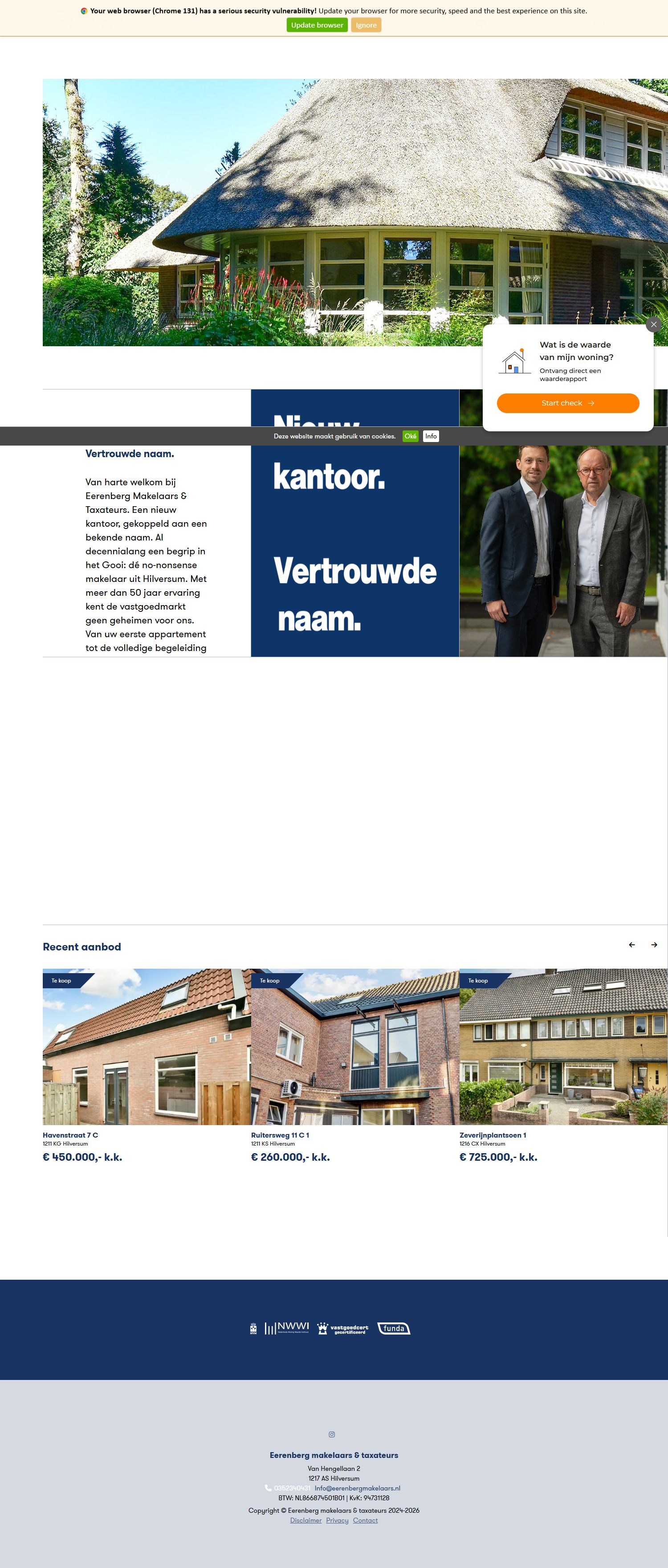 Screenshot van de website van www.eerenbergmakelaars.nl