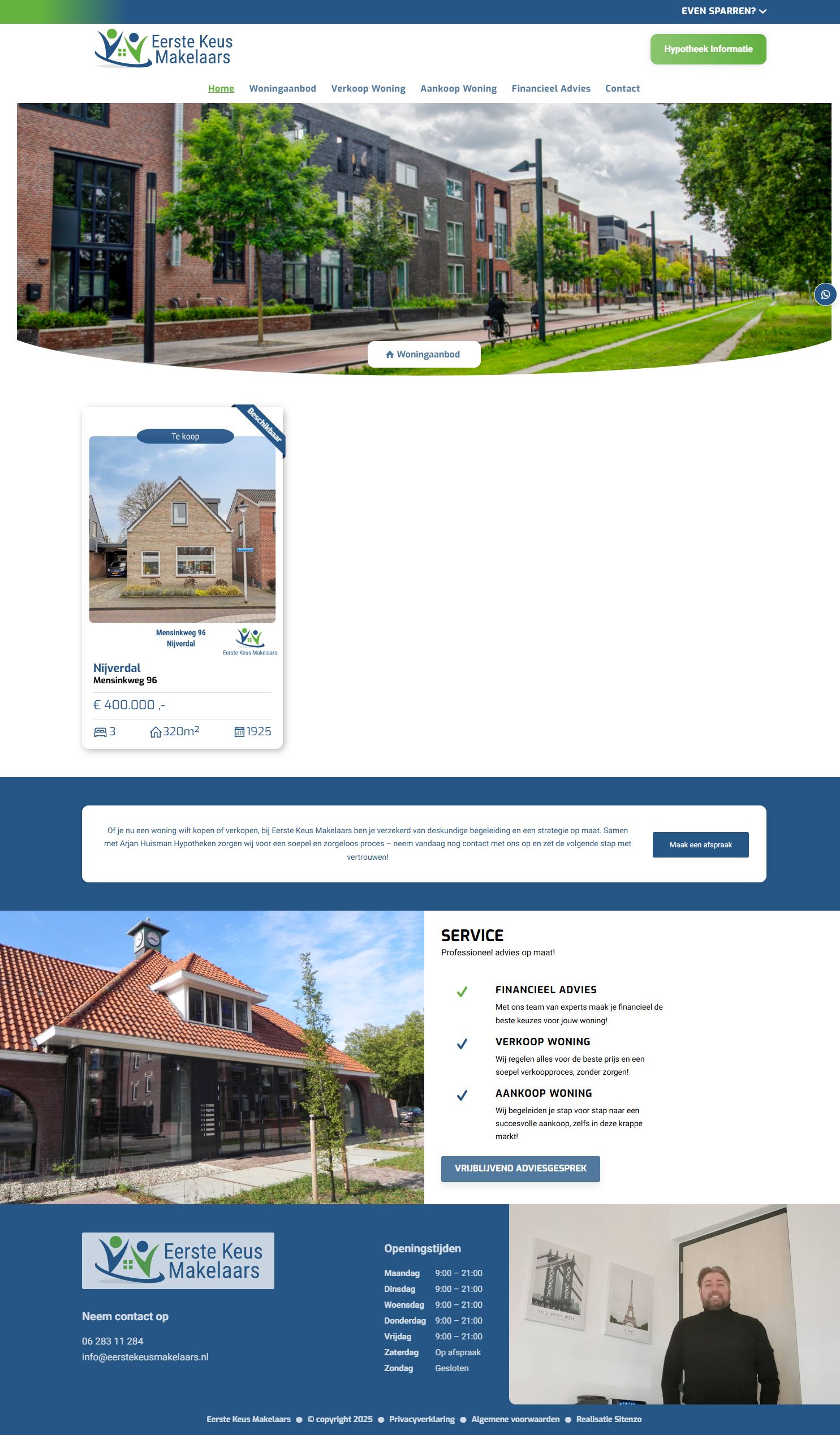 Screenshot van de website van eerstekeusmakelaars.nl