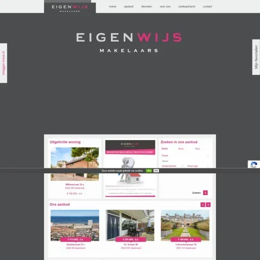 Screenshot van de website van www.eigenwijs-makelaars.nl