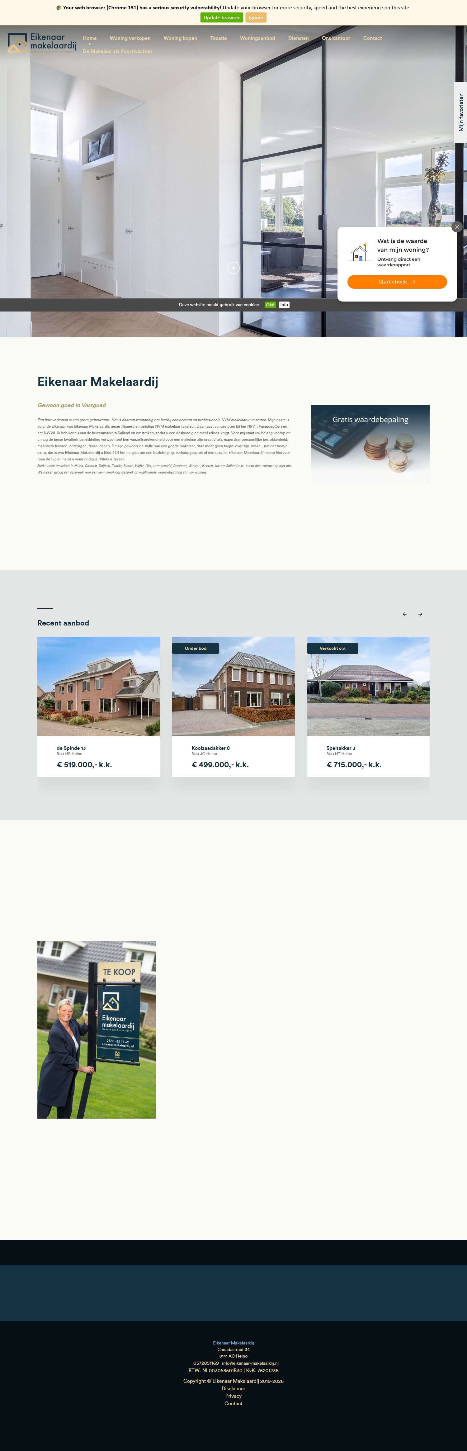 Screenshot van de website van www.eikenaar-makelaardij.nl