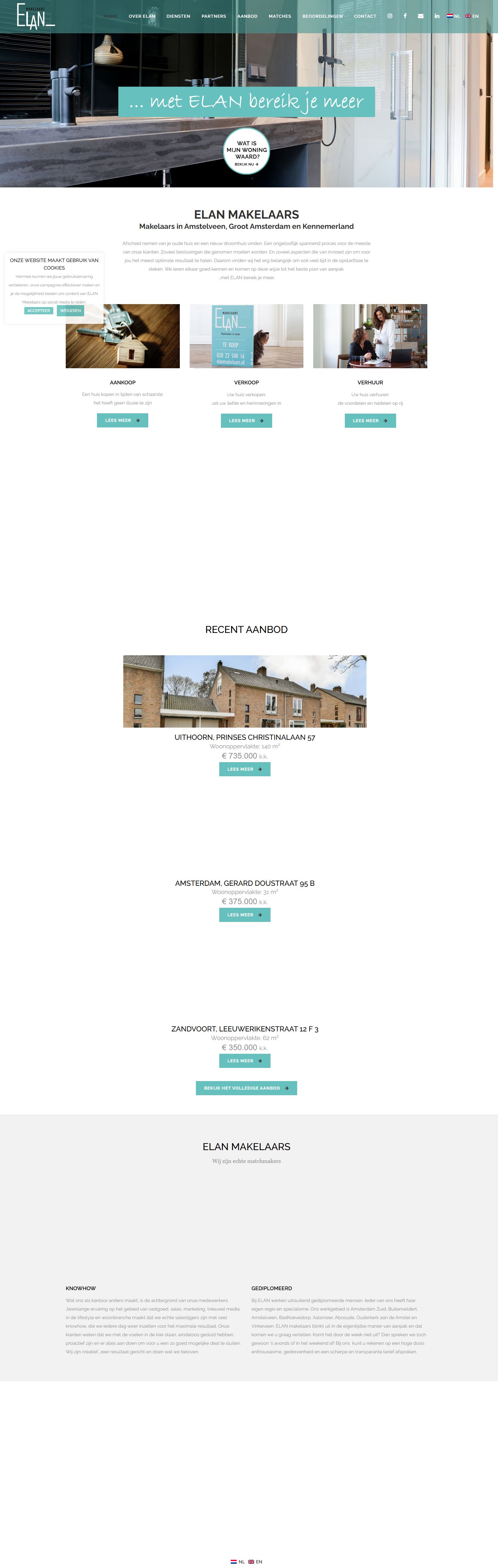 Screenshot van de website van elanmakelaars.nl