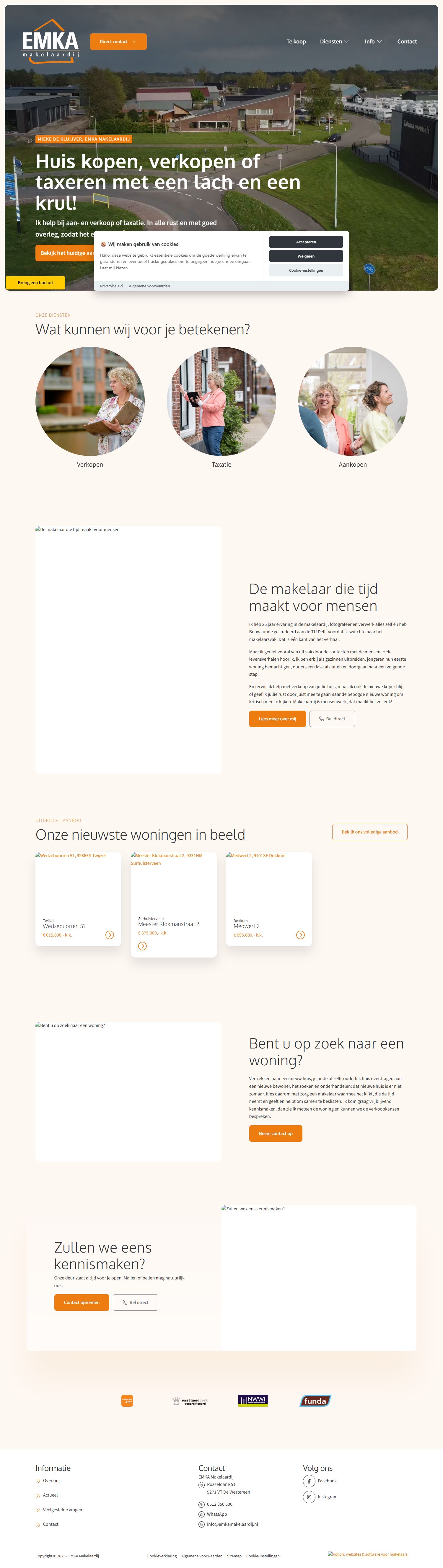 Screenshot van de website van www.emkamakelaardij.nl