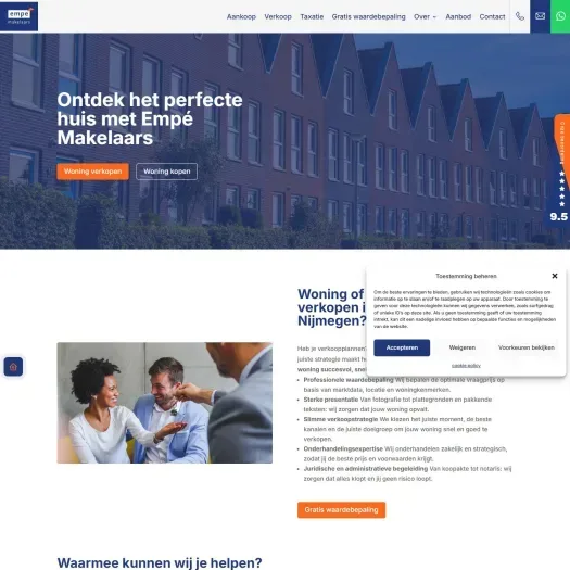 Screenshot of the website of www.empe-makelaars.nl