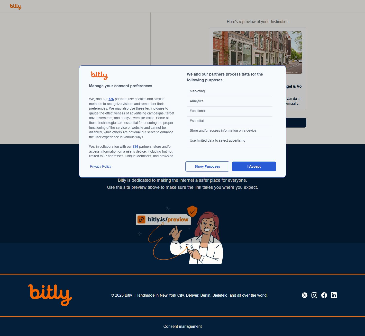 Screenshot van de website van bit.ly