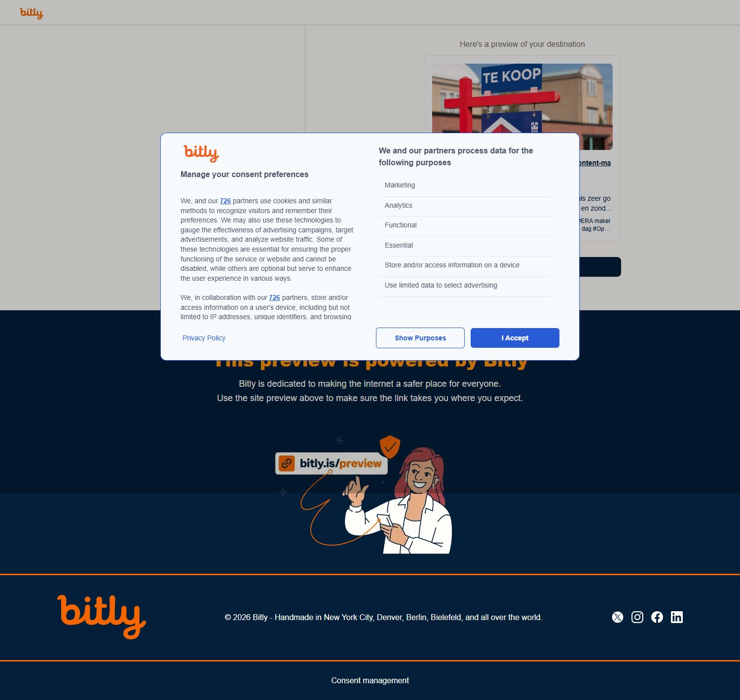 Screenshot van de website van bit.ly