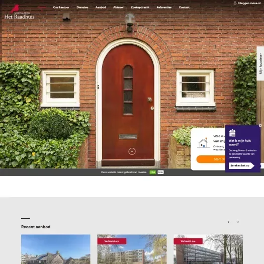 Screenshot van de website van www.makelaardijhetraadhuis.nl
