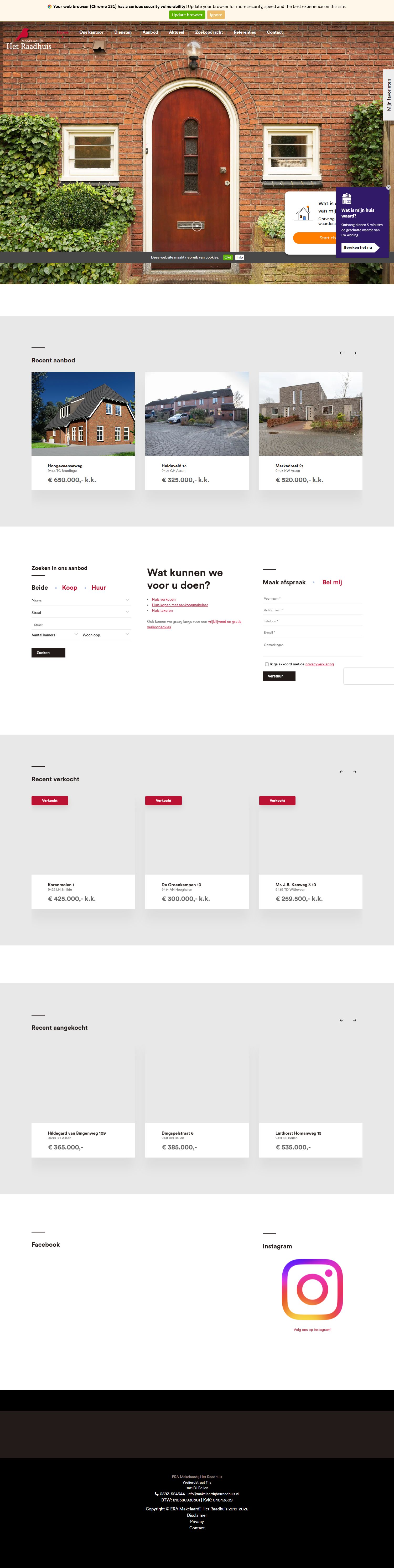 Screenshot van de website van www.makelaardijhetraadhuis.nl