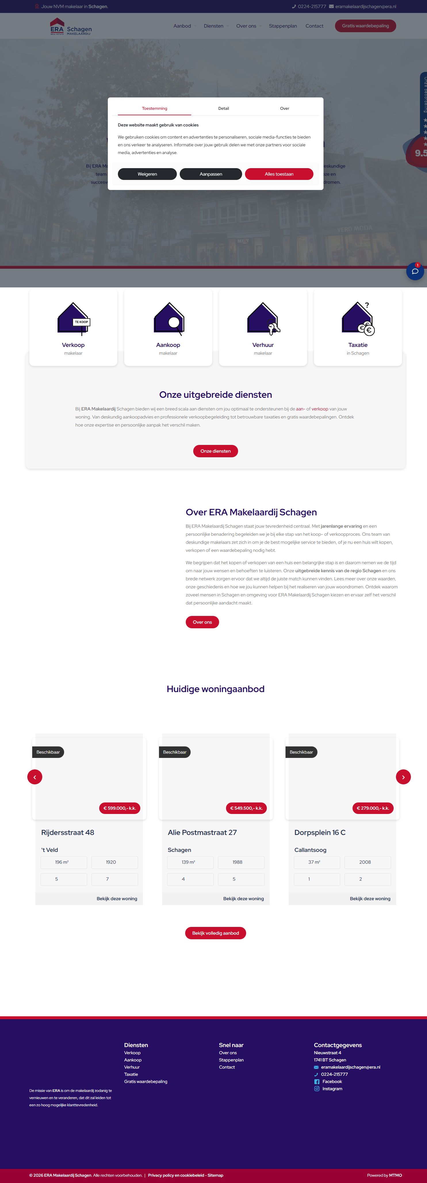Screenshot van de website van www.eramakelaardijschagen.nl
