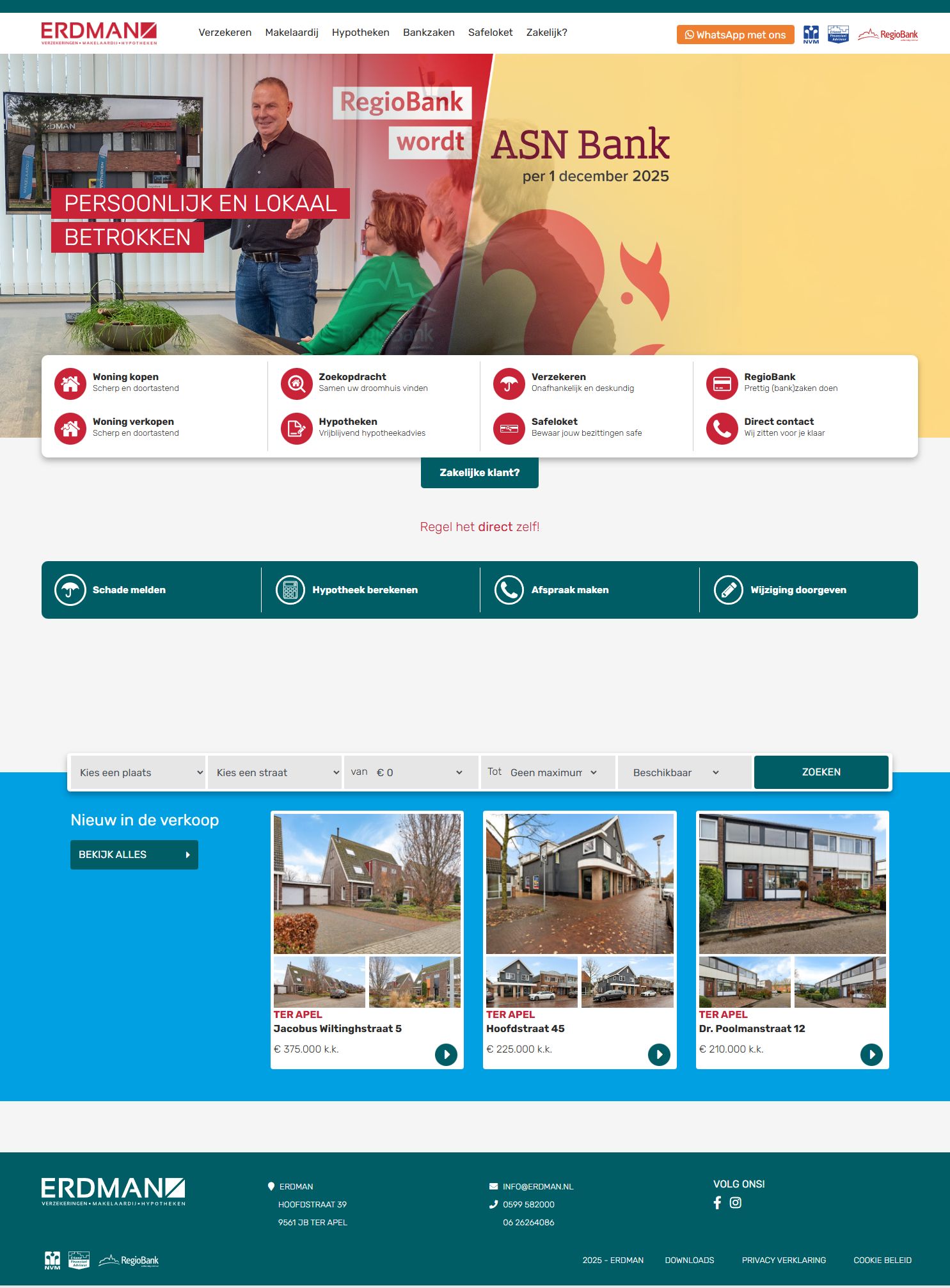 Screenshot van de website van www.erdman.nl