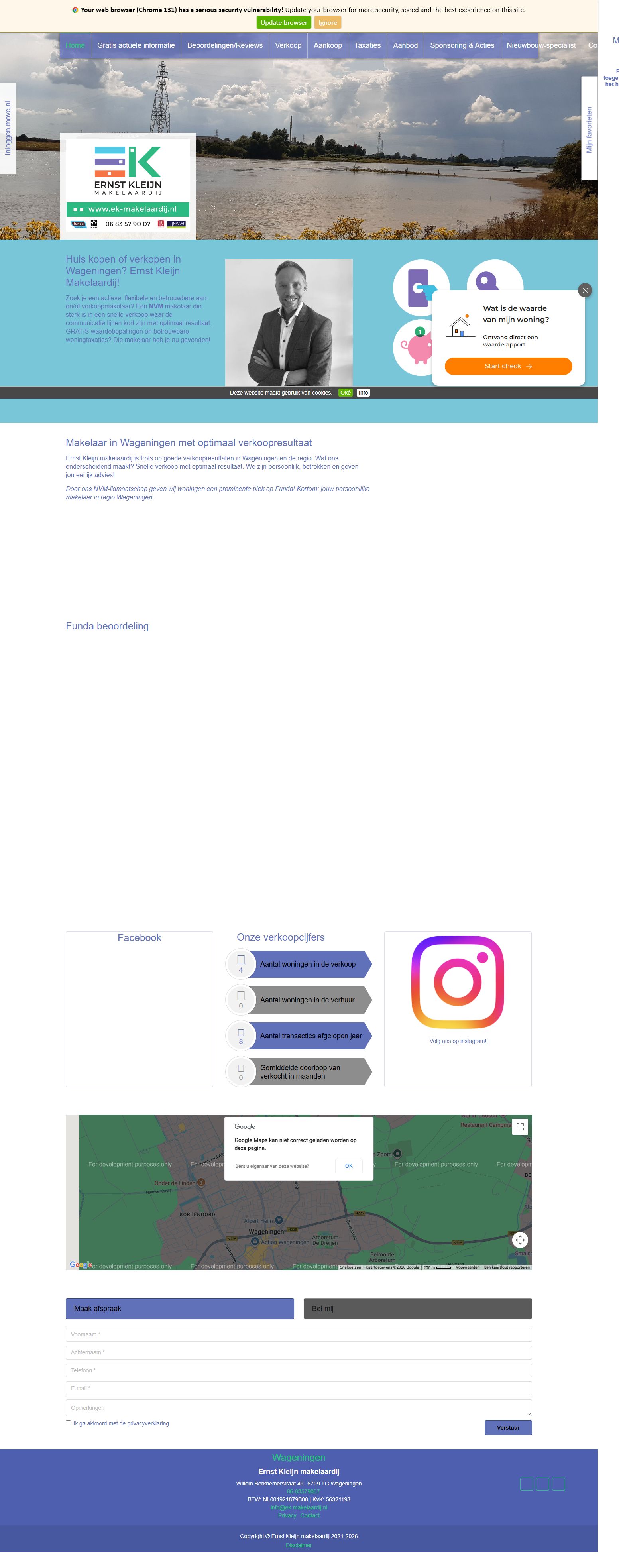 Screenshot van de website van www.ek-makelaardij.nl