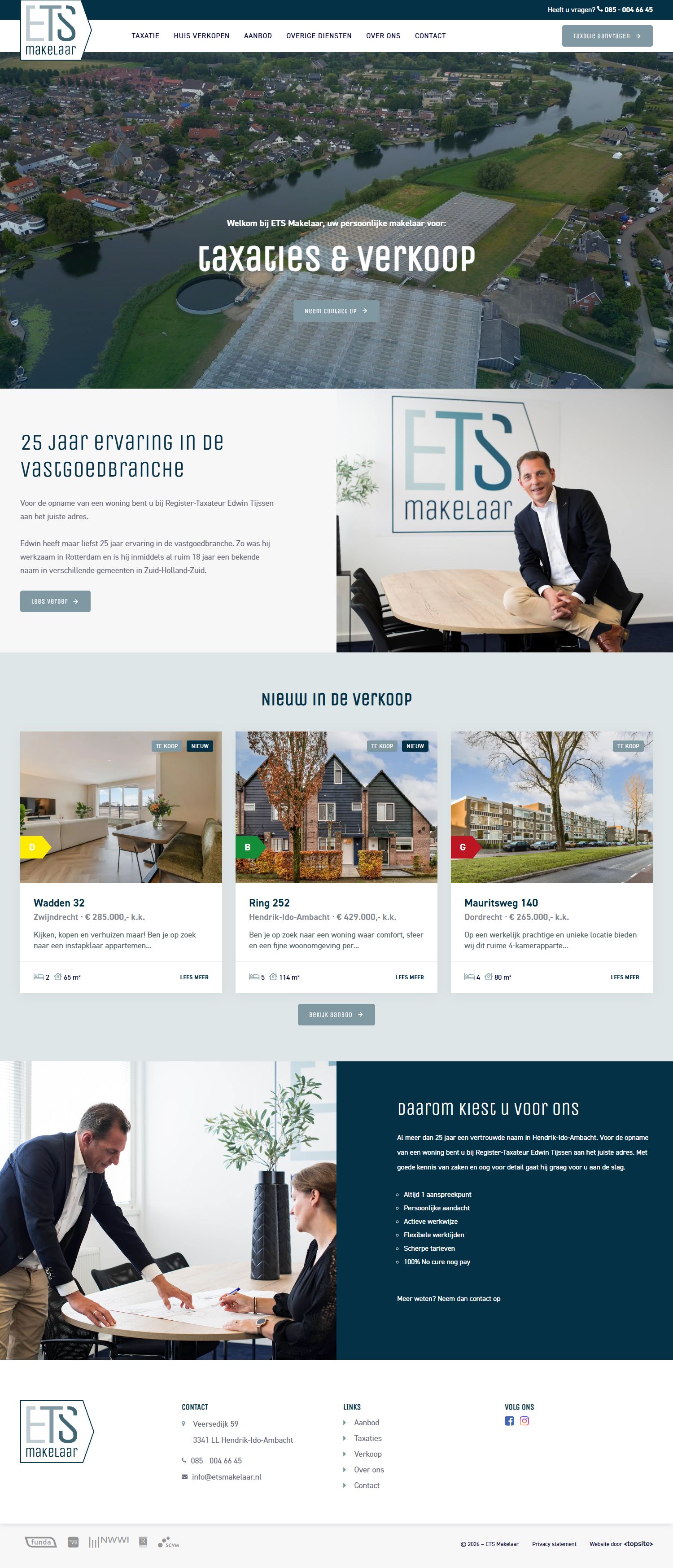Screenshot van de website van www.etsmakelaar.nl